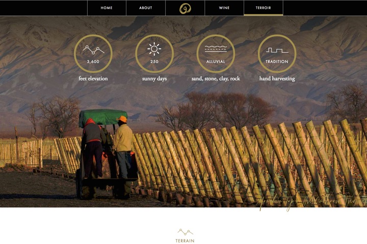 Screenshot of the Gratitud Wines Website