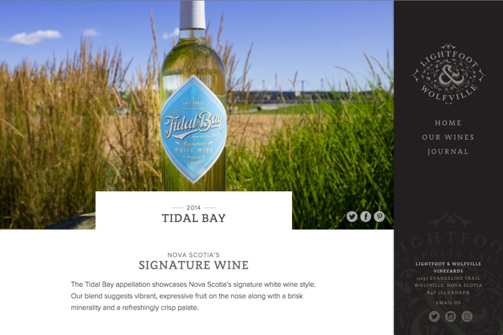 Screenshot of the Lightfoot & Wolfville Vineyards website