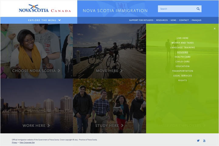 Screenshot of Nova Scotia Office of Immigration Website